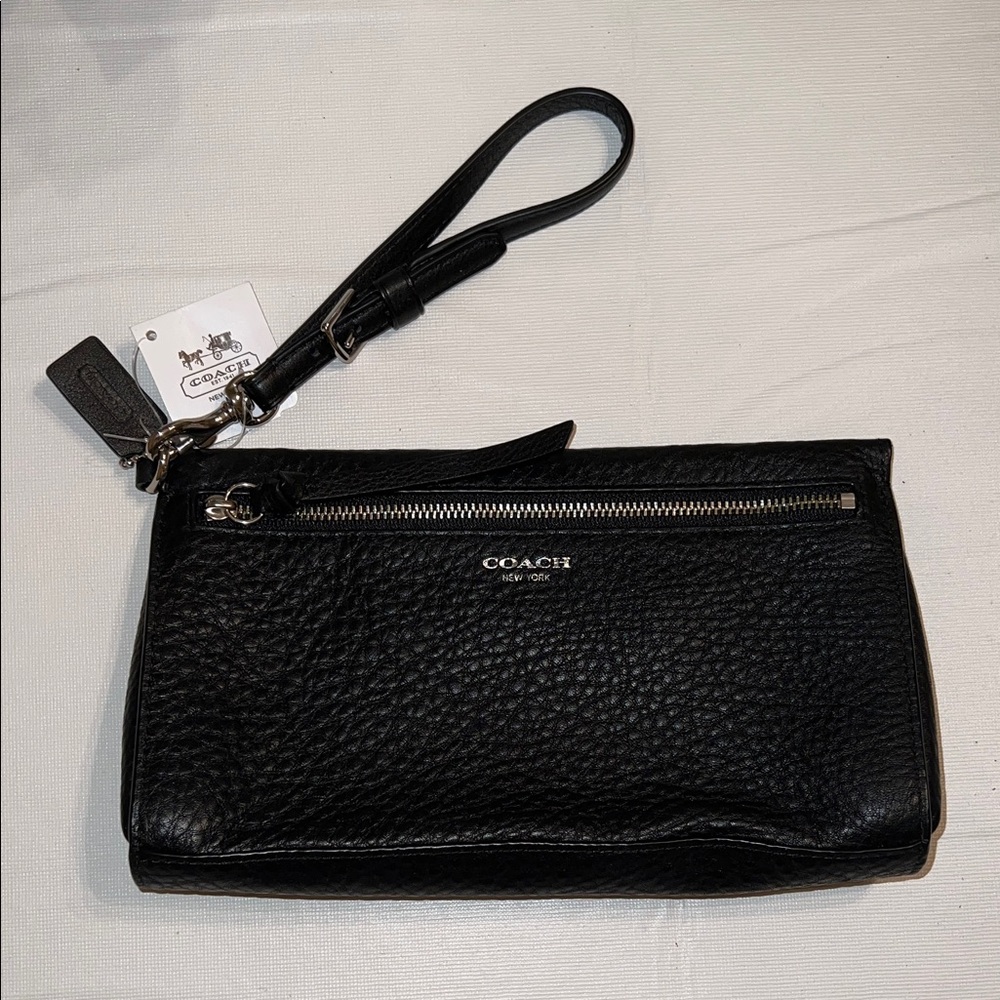 Coach Black Pebbled Leather Wristlet